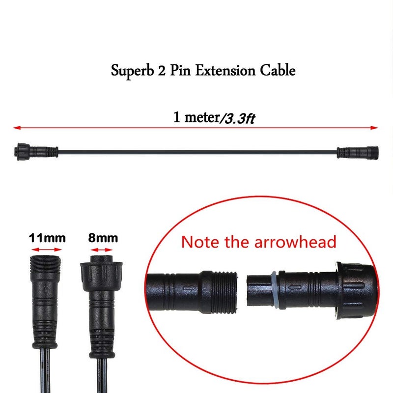 SMY Lighting Extension Cord Black Outdoor 3.3 ft Cable with Male and Female Connectors 1Meter/PCS 5Pack for SMY Lighting LED Deck Lights-UL Listed - Image 2